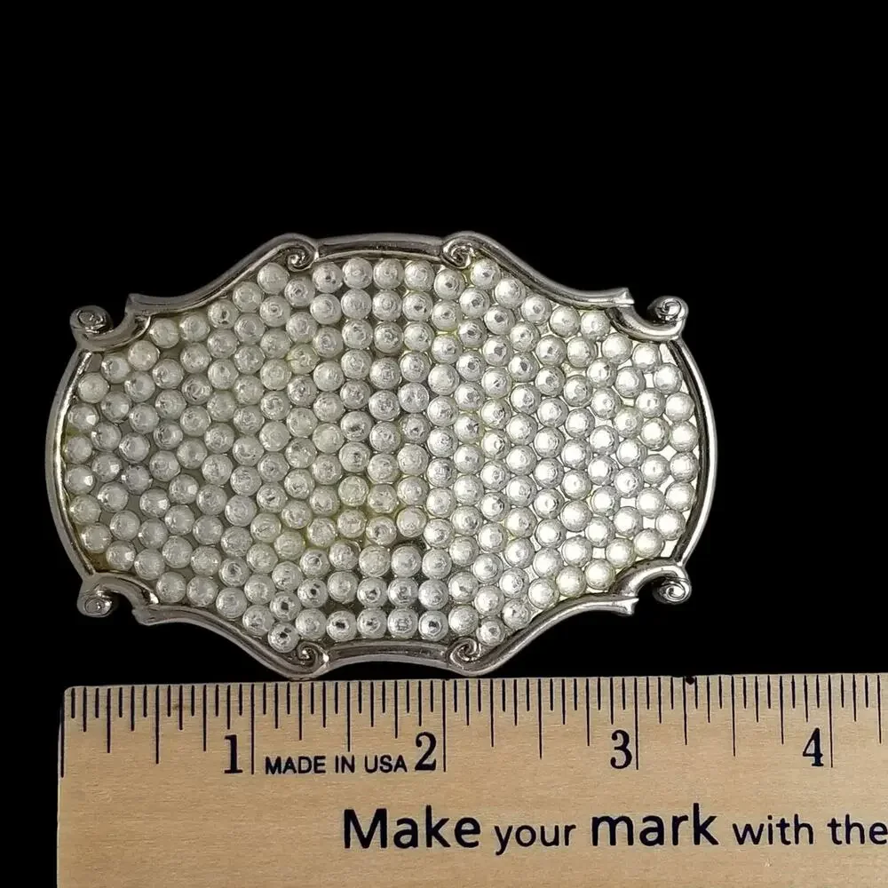 Vintage Belt Buckle Women Glamour‎ Silver Color Clear Rhinestones Western
